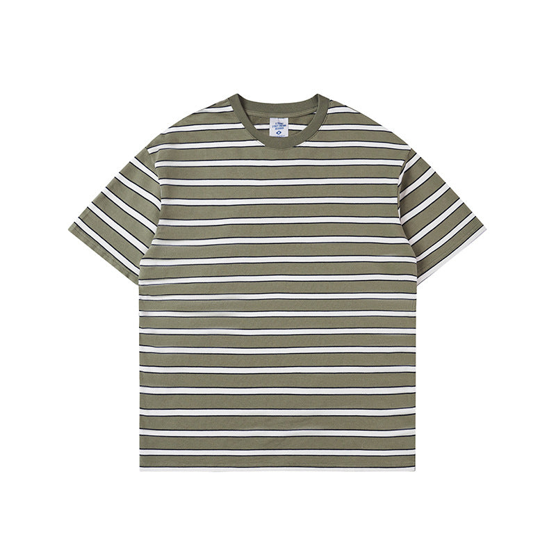 Mariner Shirt Vintage Washed Striped round Neck Short Sleeve Loose Fashion Brand T-shirt for Men