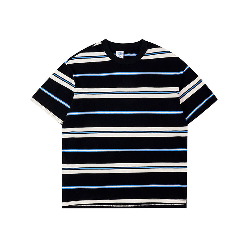 Mariner Shirt Cityboy Vintage Contrast Color Striped T-shirt Summer Loose-Fitting Pure Cotton Short Sleeves Men