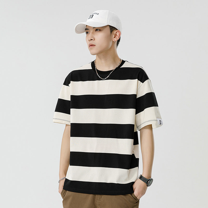 Mariner Shirt Women Haipeng Cloud Summer Trendy Casual Men's Loose round Neck Striped Short Sleeve