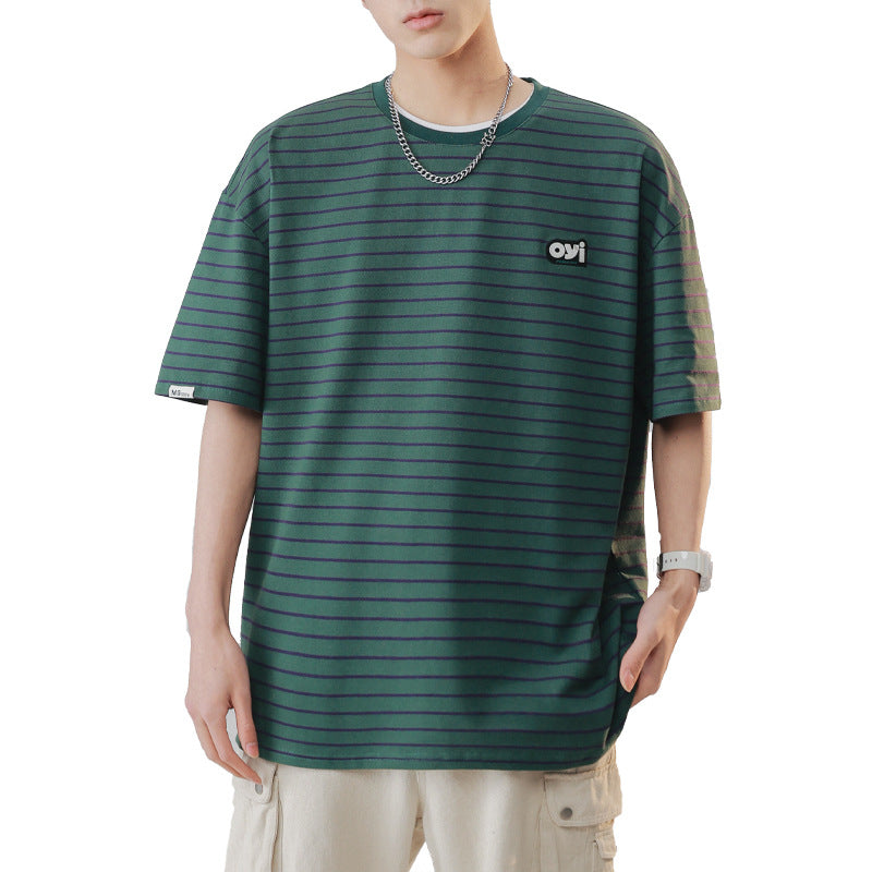 Mariner Shirt round Neck Short Sleeve T-shirt Striped Navy-Striped Shirt Loose Student Casual All-Match