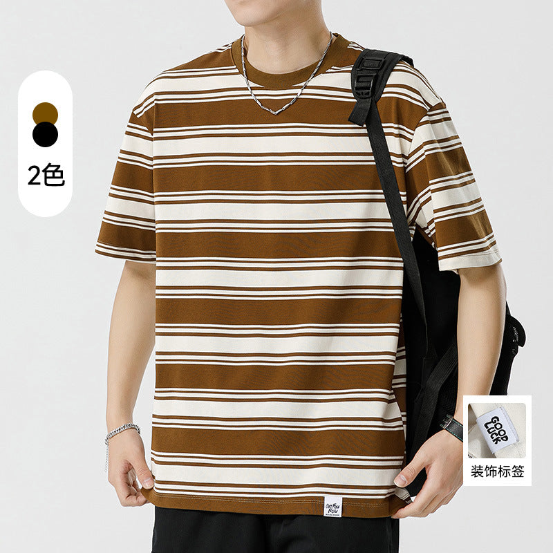 Mariner Shirt Summer Striped Short-Sleeved Shirt Versatile Simple Retro Boys round Neck T-shirt