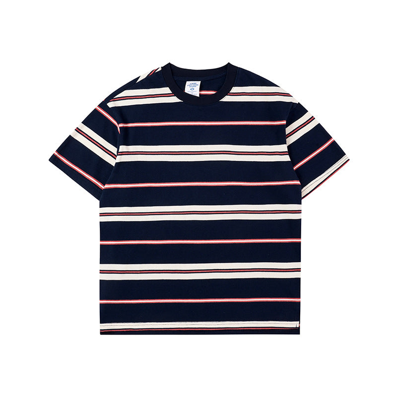 Mariner Shirt Cityboy Vintage Contrast Color Striped T-shirt Summer Loose-Fitting Pure Cotton Short Sleeves Men