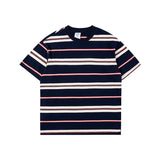 Mariner Shirt Cityboy Vintage Contrast Color Striped T-shirt Summer Loose-Fitting Pure Cotton Short Sleeves Men