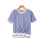 Mariner Shirt Contrast Color Striped Short-Sleeved T-shirt Women's Ice Cotton Knitwear Navy-Striped Shirt