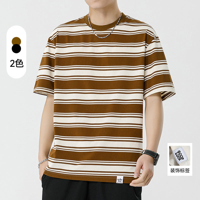 Mariner Shirt Summer Striped Short-Sleeved Shirt Versatile Simple Retro Boys round Neck T-shirt