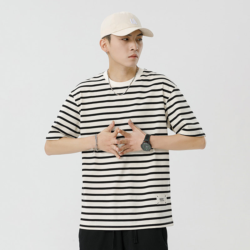 Mariner Shirt Women Haipeng Cloud Casual T-shirt Men's Summer Stripes round Neck Short Sleeve