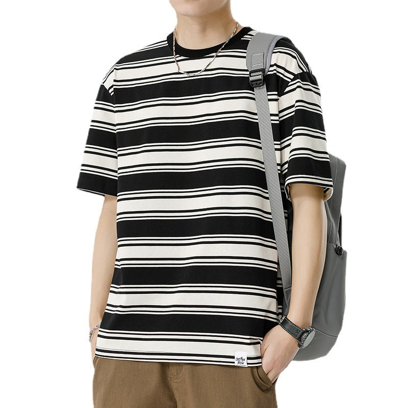 Mariner Shirt Summer Striped Short-Sleeved Shirt Versatile Simple Retro Boys round Neck T-shirt