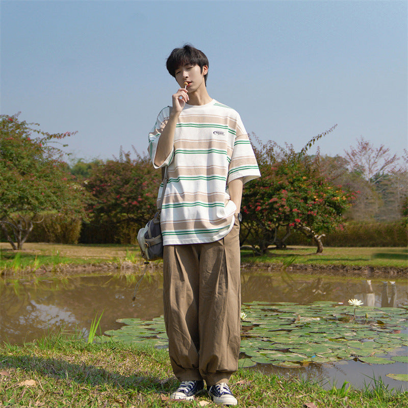 Mariner Shirt Japanese-Style Retro Summer Boy's Short Sleeve T-shirt Striped Navy-Striped Shirt