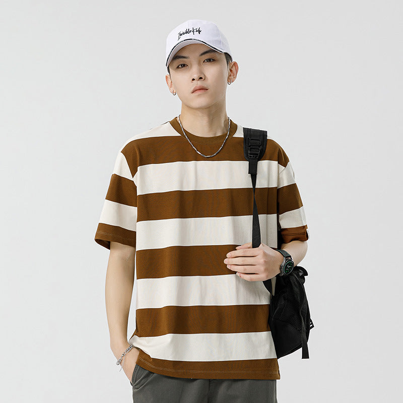 Mariner Shirt Women Haipeng Cloud Summer Trendy Casual Men's Loose round Neck Striped Short Sleeve