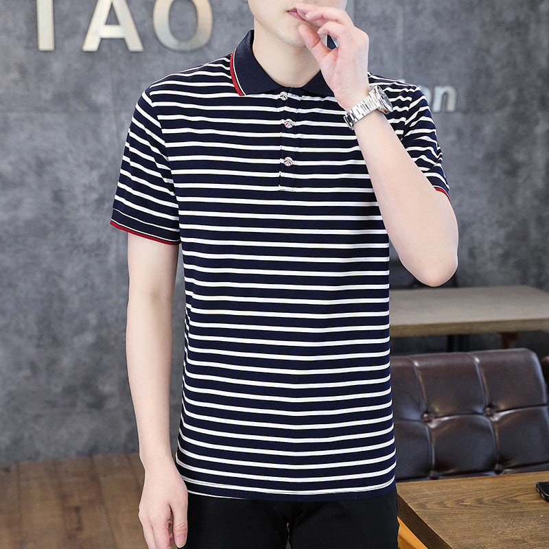 Mariner Shirt Polo Men's Short Sleeve Slim Fit Stripe Trendy Navy-Striped Shirt T-shirt
