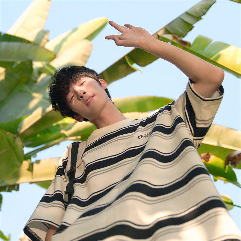 Mariner Shirt Japanese-Style Retro Summer Boy's Short Sleeve T-shirt Striped Navy-Striped Shirt