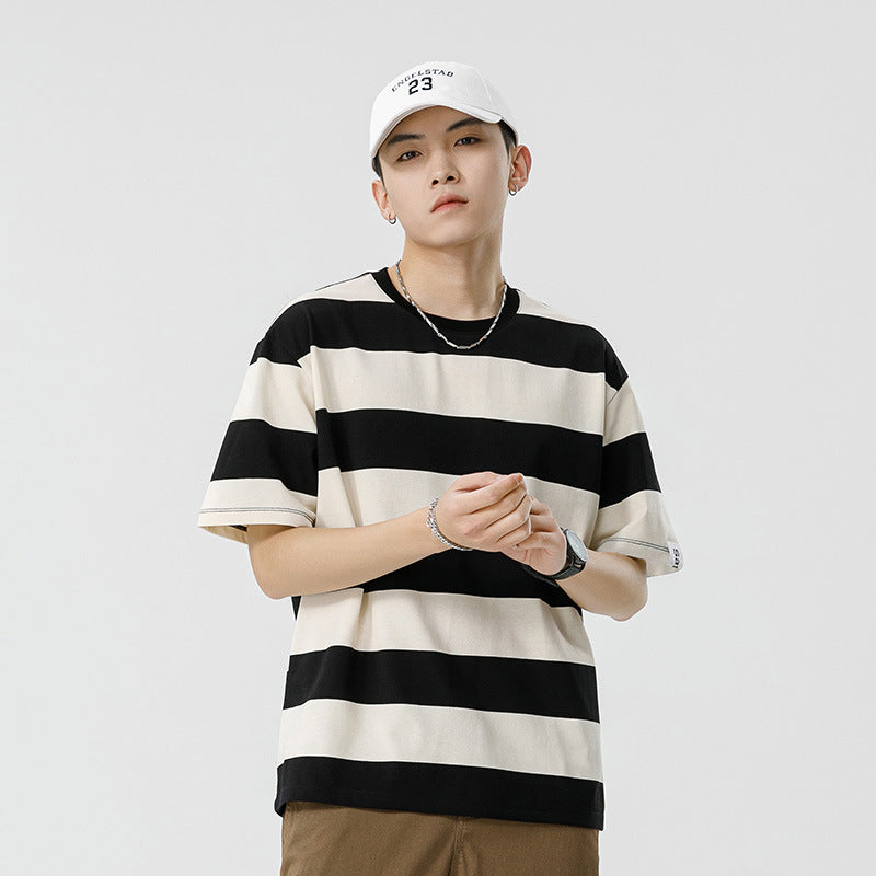 Mariner Shirt Women Haipeng Cloud Summer Trendy Casual Men's Loose round Neck Striped Short Sleeve