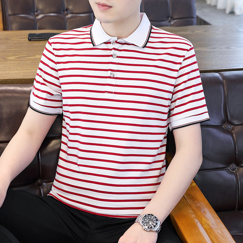 Mariner Shirt Polo Men's Short Sleeve Slim Fit Stripe Trendy Navy-Striped Shirt T-shirt