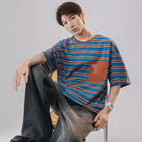 Mariner Shirt Navy-Striped Shirt Cotton Short-Sleeved T-shirt Men and Women Loose Retro Stripes