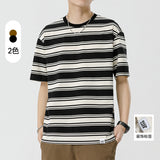 Mariner Shirt Summer Striped Short-Sleeved Shirt Versatile Simple Retro Boys round Neck T-shirt