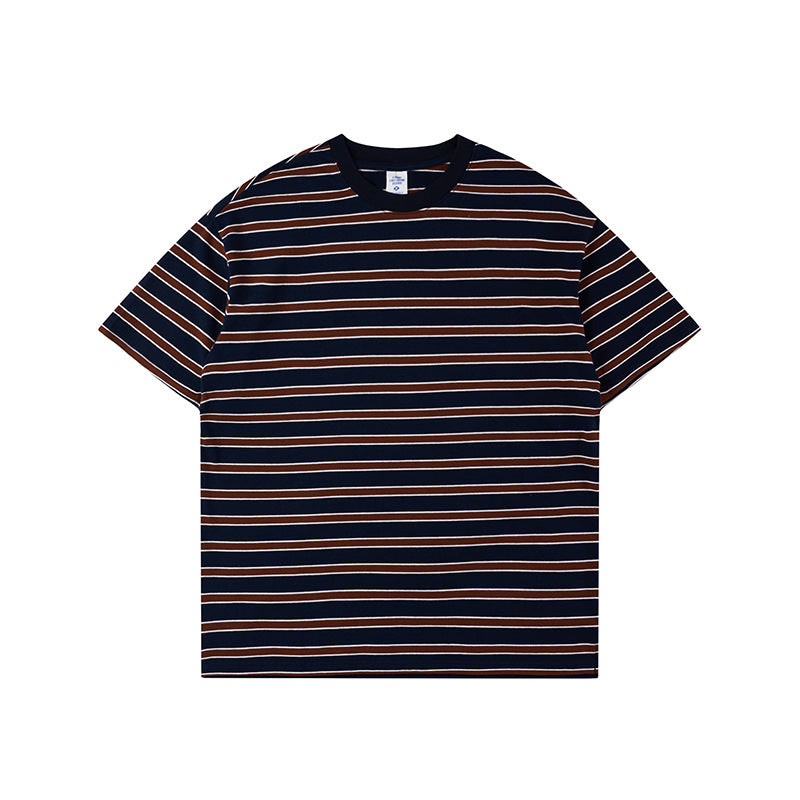 Mariner Shirt Vintage Washed Striped round Neck Short Sleeve Loose Fashion Brand T-shirt for Men