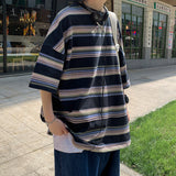 Mariner Shirt Striped Short Sleeve Men's Summer Versatile Loose Hong Kong Style T-shirt Ins Trendy