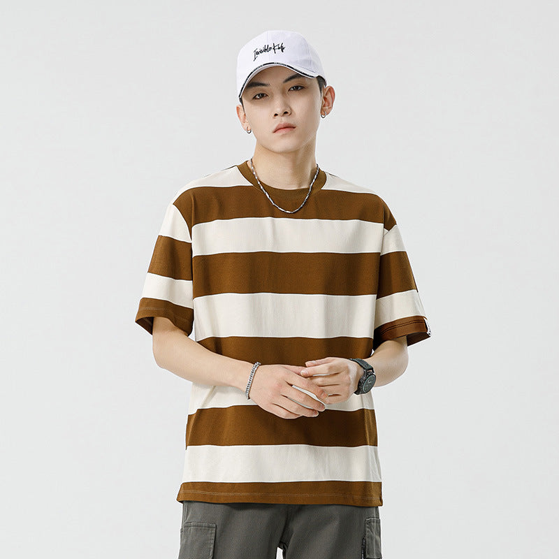 Mariner Shirt Women Haipeng Cloud Summer Trendy Casual Men's Loose round Neck Striped Short Sleeve