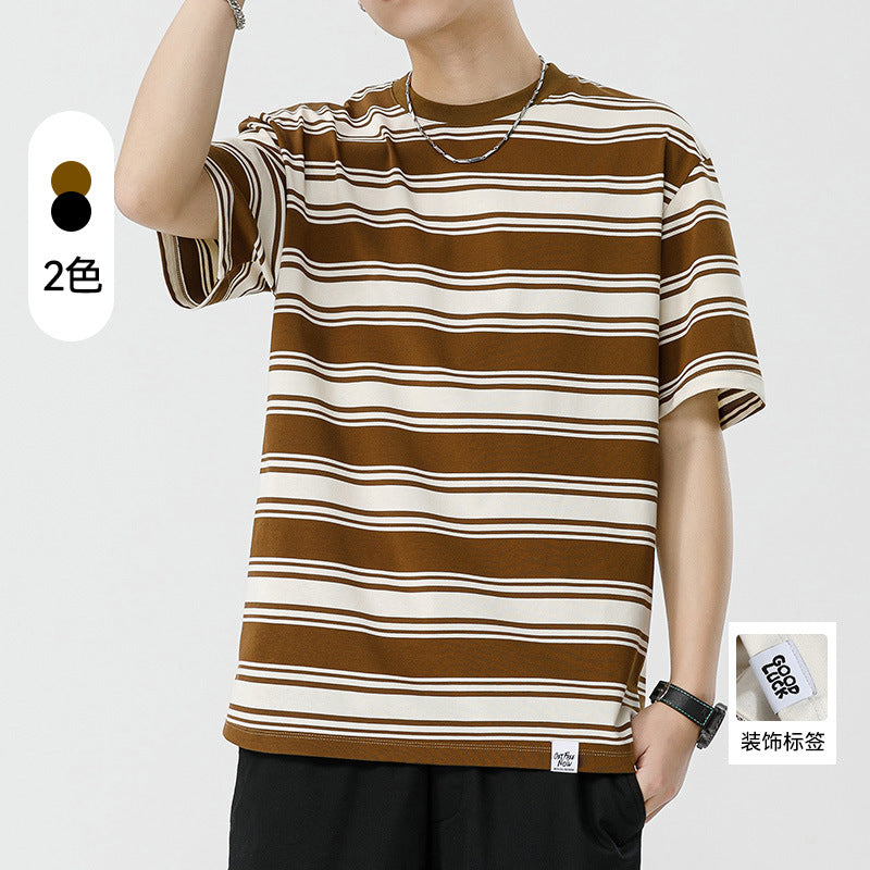 Mariner Shirt Summer Striped Short-Sleeved Shirt Versatile Simple Retro Boys round Neck T-shirt