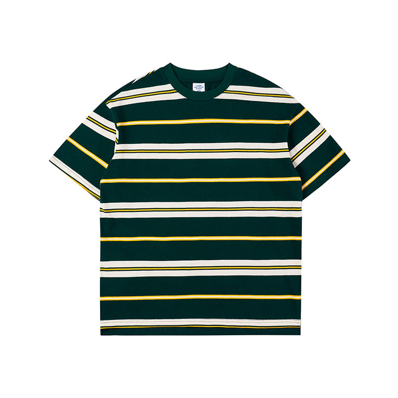 Mariner Shirt Cityboy Vintage Contrast Color Striped T-shirt Summer Loose-Fitting Pure Cotton Short Sleeves Men