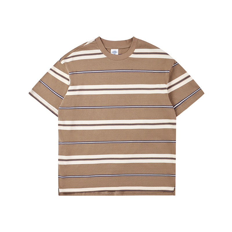Mariner Shirt Cityboy Vintage Contrast Color Striped T-shirt Summer Loose-Fitting Pure Cotton Short Sleeves Men