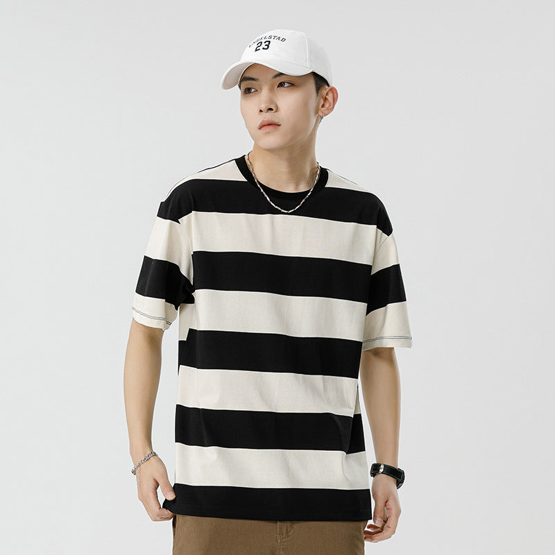 Mariner Shirt Women Haipeng Cloud Summer Trendy Casual Men's Loose round Neck Striped Short Sleeve