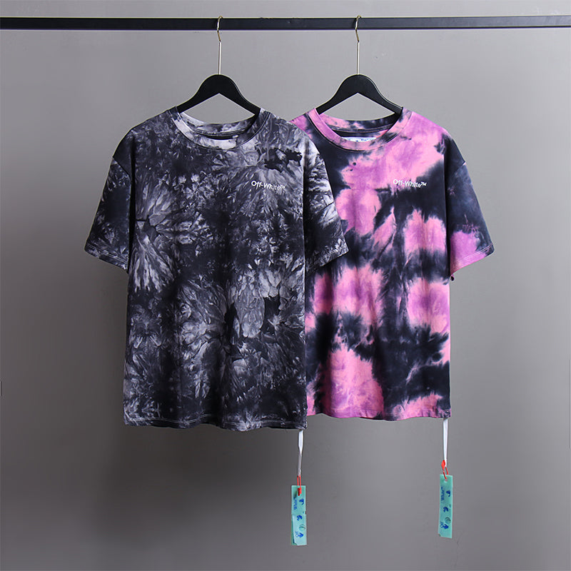 Off White T Shirts Tie-Dye Process Loose Men'S And Women'S Same Style Pure Cotton Short Sleeves