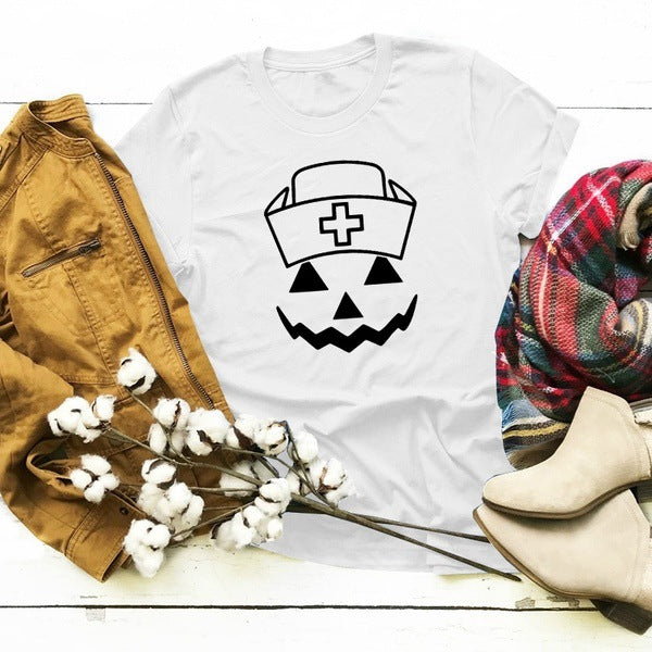 Halloween Costumes Pumpkin Smiley Face Personalized Printed Pattern Short Sleeve T-shirt