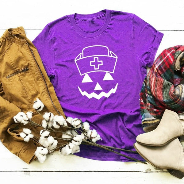 Halloween Costumes Pumpkin Smiley Face Personalized Printed Pattern Short Sleeve T-shirt