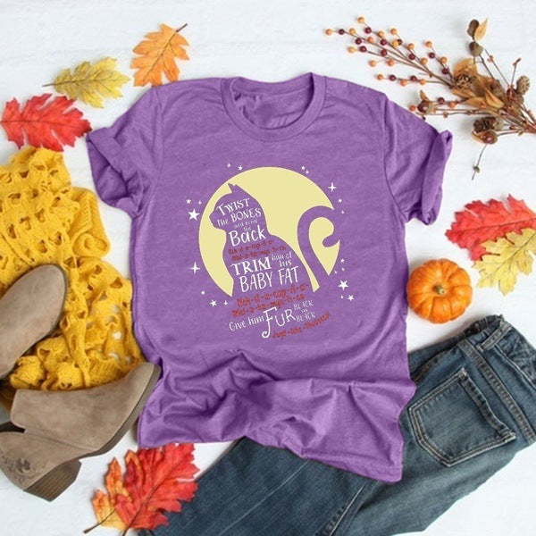Halloween Costumes Cat Personalized Printed Pattern Short Sleeve T-shirt