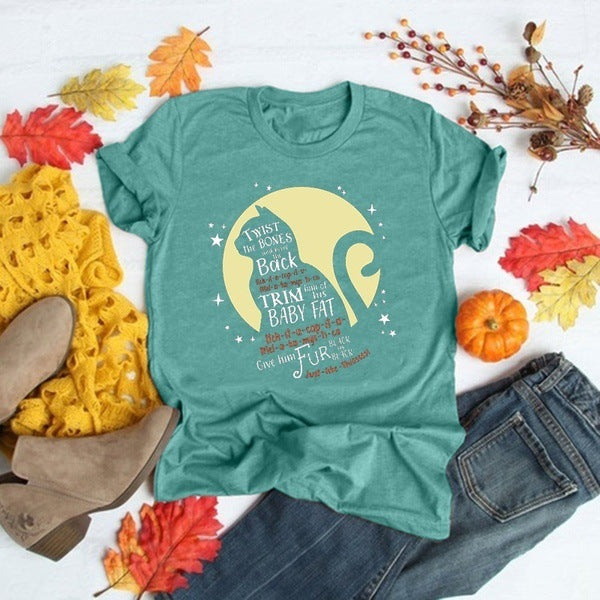 Halloween Costumes Cat Pattern Printed Short Sleeve T-shirt