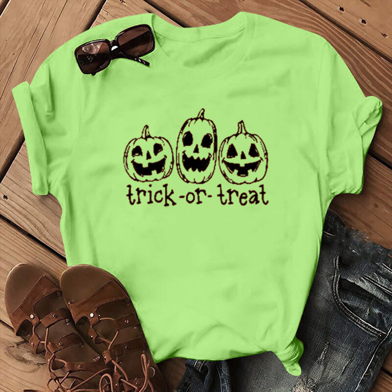 Halloween Costumes Pumpkin Face Pattern Printed Short Sleeve T-shirt
