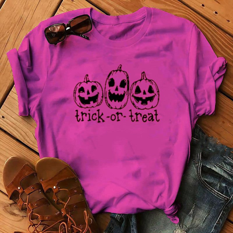Halloween Costumes Pumpkin Face Pattern Printed Short Sleeve T-shirt