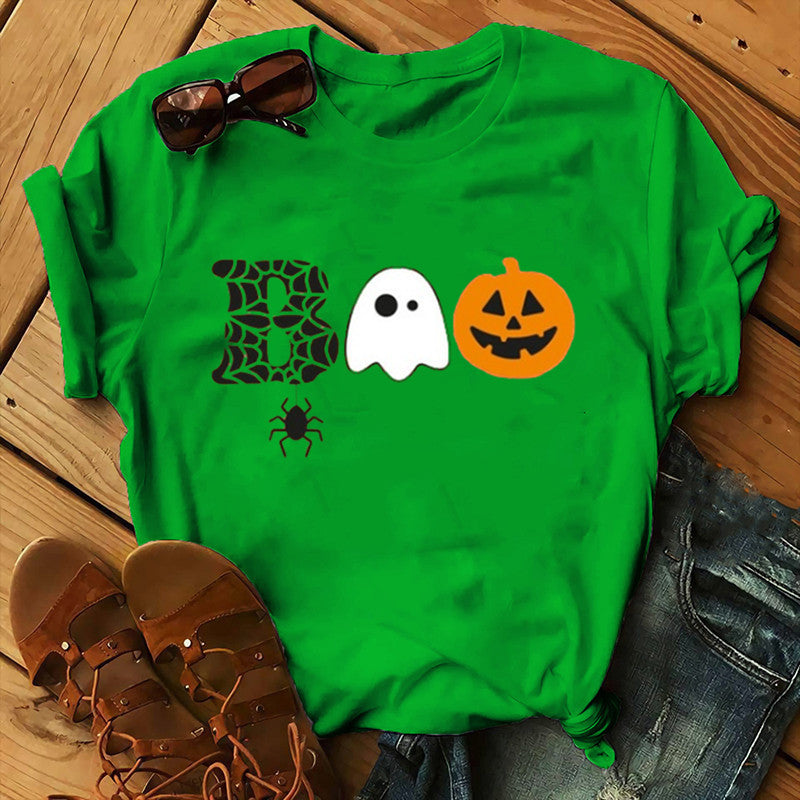 Halloween Costumes Pumpkin Face Boo Printed Short Sleeve T-shirt