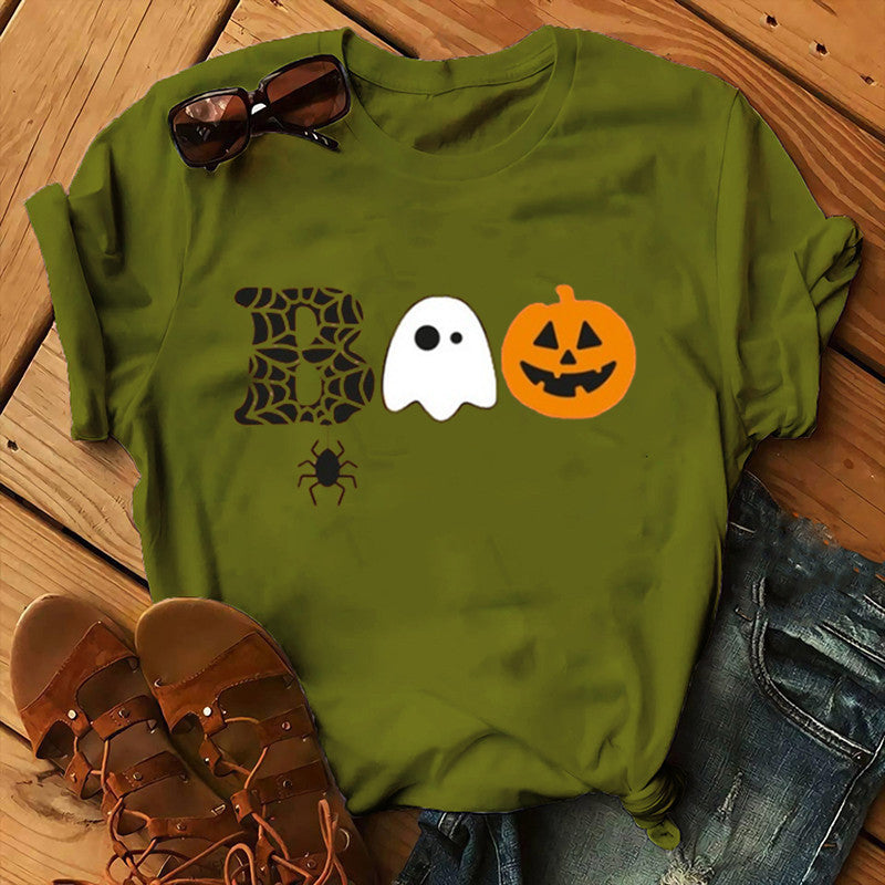 Halloween Costumes Pumpkin Face Boo Printed Short Sleeve T-shirt