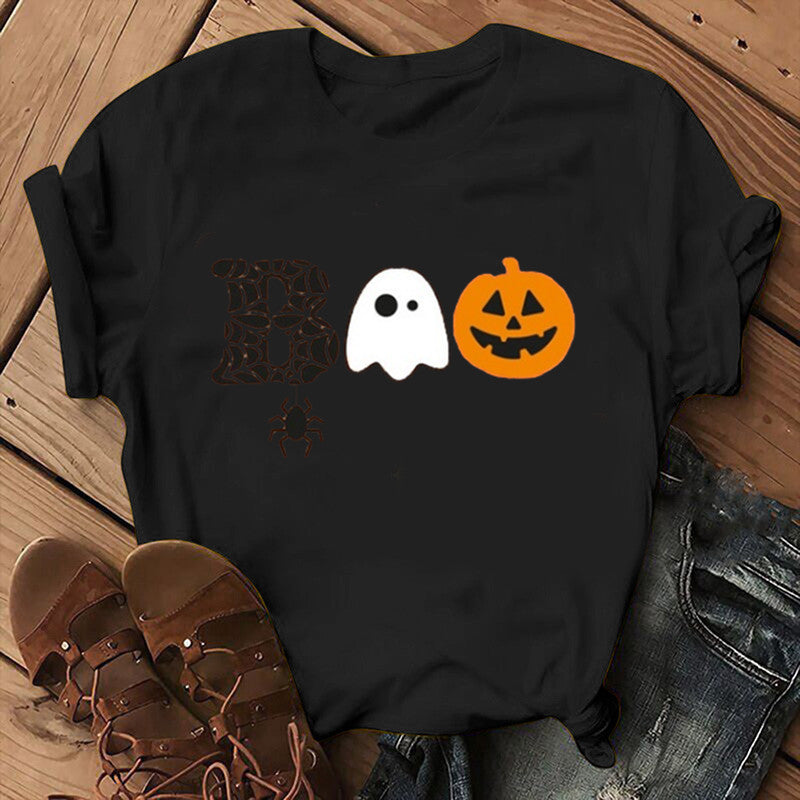 Halloween Costumes Pumpkin Face Boo Printed Short Sleeve T-shirt