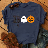 Halloween Costumes Pumpkin Face Boo Printed Short Sleeve T-shirt