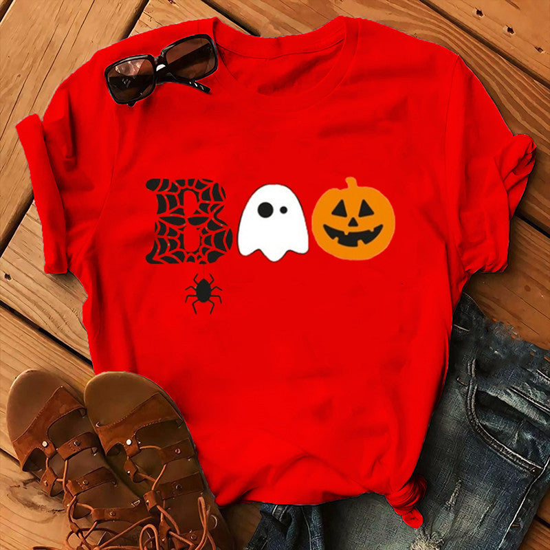 Halloween Costumes Pumpkin Face Boo Printed Short Sleeve T-shirt