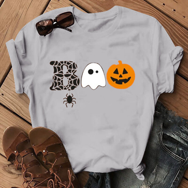 Halloween Costumes Pumpkin Face Boo Printed Short Sleeve T-shirt