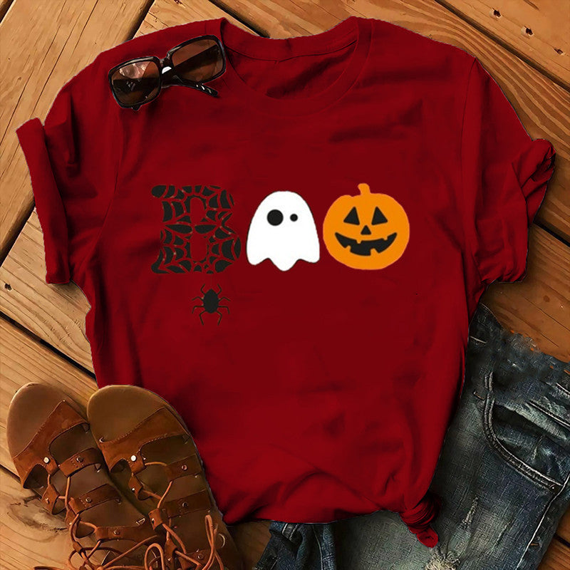 Halloween Costumes Pumpkin Face Boo Printed Short Sleeve T-shirt