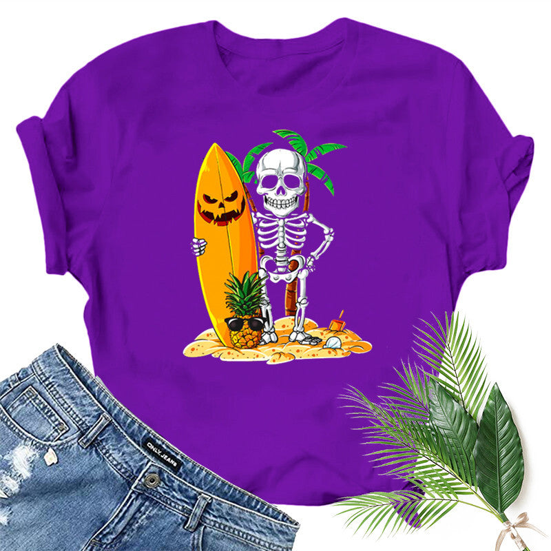 Halloween Costumes Skull Pumpkin Smiley Face Printed Short Sleeve T-shirt round Neck