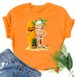 Halloween Costumes Skull Pumpkin Smiley Face Printed Short Sleeve T-shirt round Neck