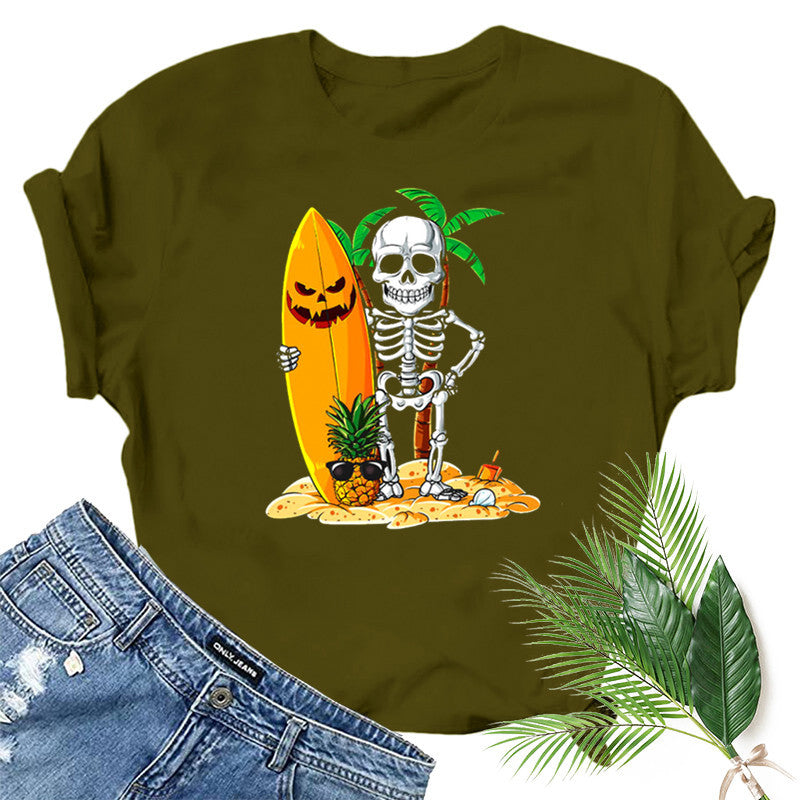 Halloween Costumes Skull Pumpkin Smiley Face Printed Short Sleeve T-shirt round Neck