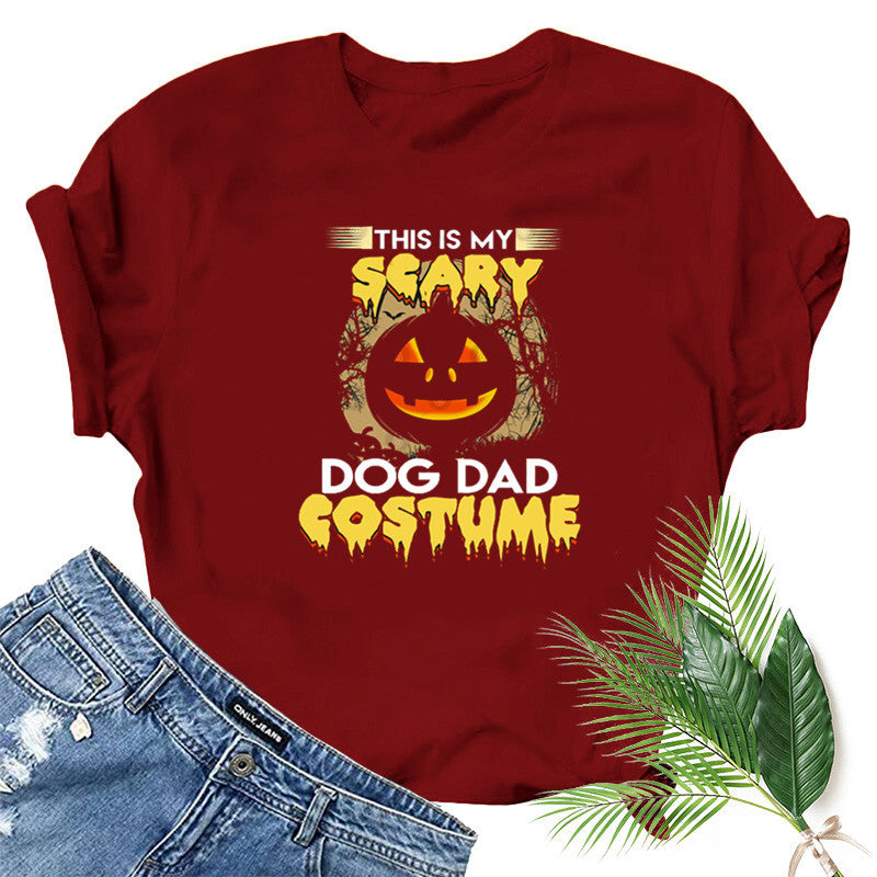 Halloween Costumes Pumpkin Smiley Face Printed Short Sleeve T-shirt round Neck