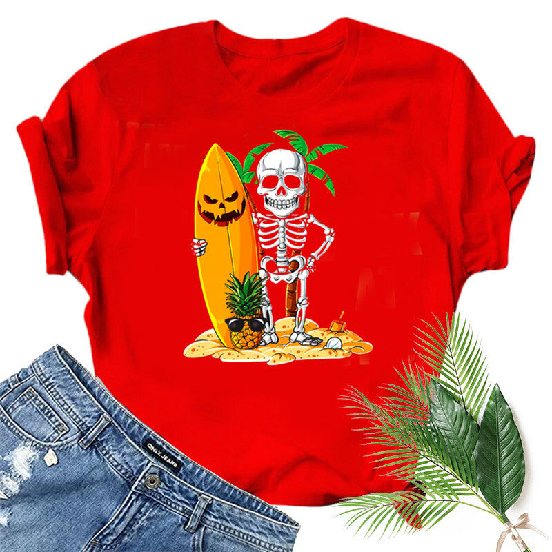 Halloween Costumes Skull Pumpkin Smiley Face Printed Short Sleeve T-shirt round Neck