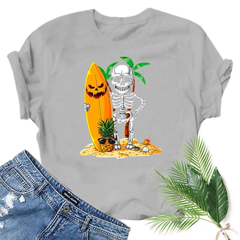 Halloween Costumes Skull Pumpkin Smiley Face Printed Short Sleeve T-shirt round Neck