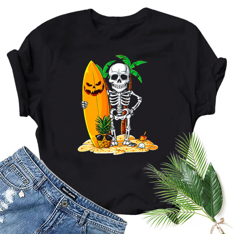 Halloween Costumes Skull Pumpkin Smiley Face Printed Short Sleeve T-shirt round Neck