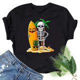 Halloween Costumes Skull Pumpkin Smiley Face Printed Short Sleeve T-shirt round Neck
