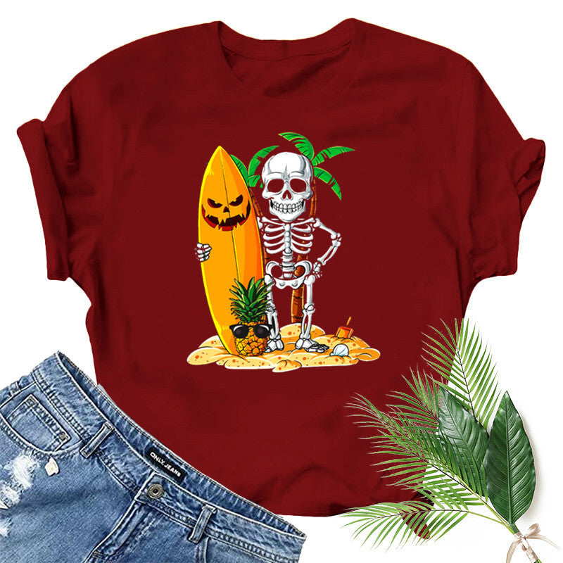 Halloween Costumes Skull Pumpkin Smiley Face Printed Short Sleeve T-shirt round Neck