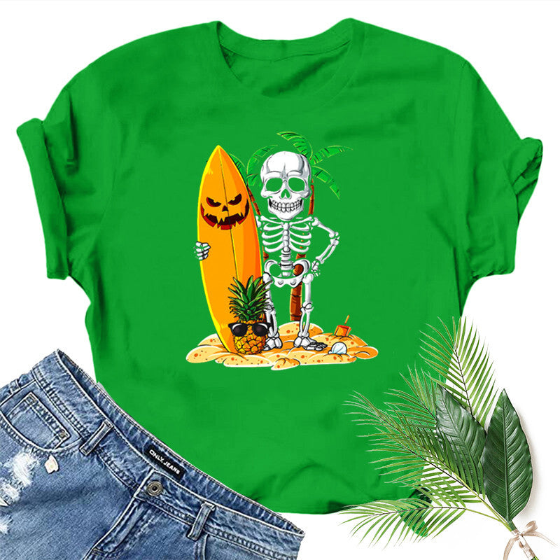 Halloween Costumes Skull Pumpkin Smiley Face Printed Short Sleeve T-shirt round Neck